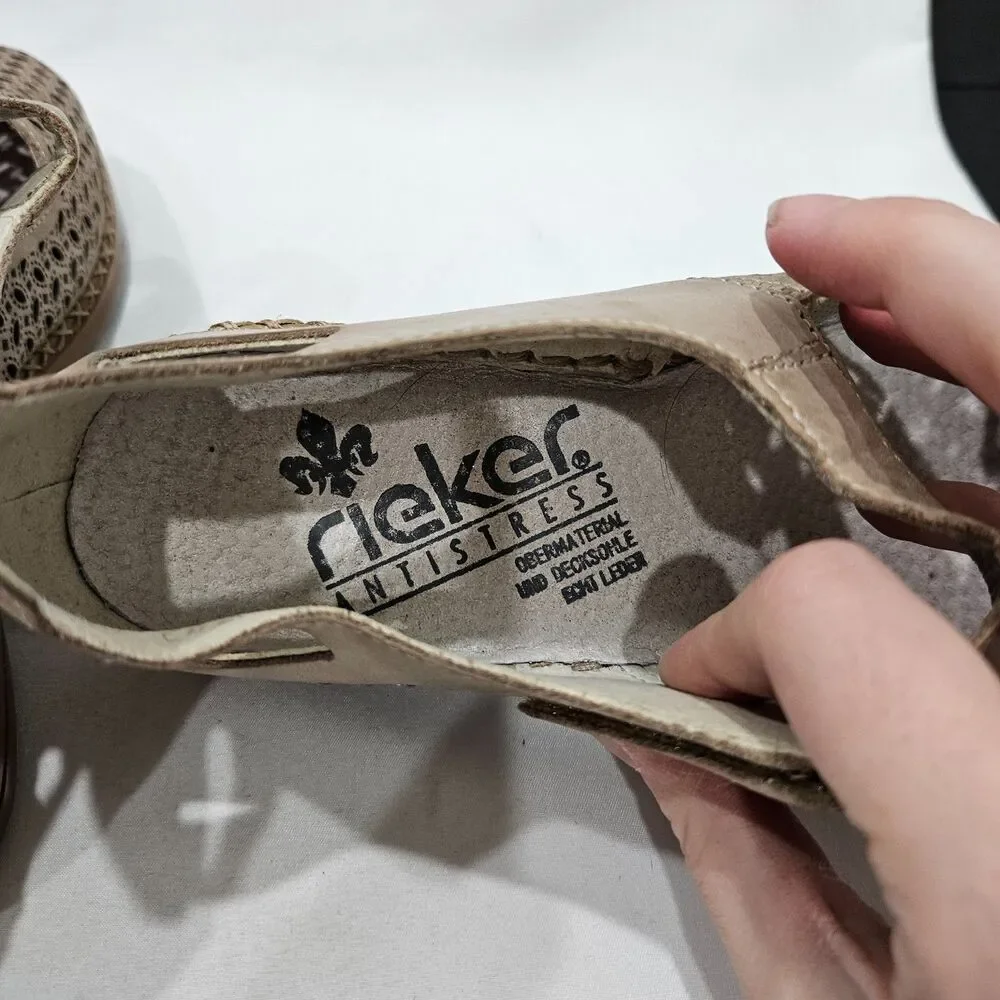 Rieker Antistress Women 413G8-62 Comfort Slip-On Leather Shoe 38 Beige Mary Jane